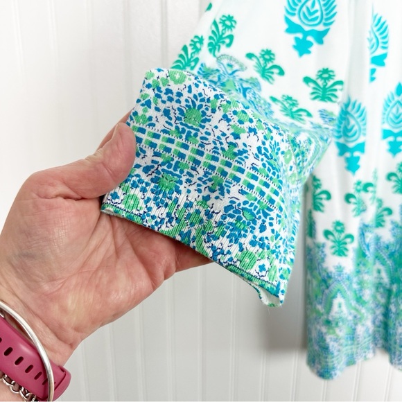 1X TALBOTS PAISLEY 3/4 SLEEVE CARDIGAN WHITE/TEAL - Picture 5 of 9